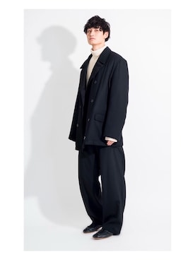 「Yohji Yamamoto POUR HOMME（ヨウジヤマモトプールオム）のアイテム（ピーコート）」を使った、PLAYFULさん（メンズ・183cm）の冬コーディネート