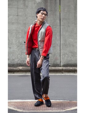 「COMME des GARCONS HOMME DEUX（コムデギャルソンオムドゥ）のアイテム（スラックス）」を使った、PLAYFULさん（メンズ・186cm）の夏コーディネート