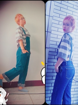 「WHITE（ホワイト）のアイテム（パンツ）」を使った、Erin湘さん（レディース・155cm）の秋コーディネート