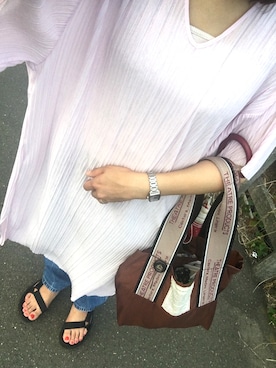 「mystic（ミスティック）のテーパードデニムパンツ（デニムパンツ）」を使った、krh810さん（レディース・155cm）の夏コーディネート