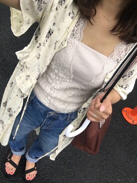 「mystic（ミスティック）のテーパードデニムパンツ（デニムパンツ）」を使った、krh810さん（レディース・155cm）の夏コーディネート