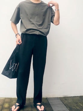 「TAKAHIROMIYASHITATheSoloIst.（タカヒロミヤシタザソロイスト）のアイテム（サンダル）」を使った、かねちゃんさん（メンズ・176cm）の夏コーディネート