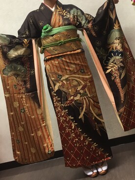 「アイテム（浴衣、ゴールド系）」を使った、ちゃんさきさん（レディース・165cm）の冬コーディネート