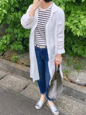 「シルバーシューズ」｜「アイテム（シャツワンピース）」を使った、akariさん（レディース・162cm）の春コーディネート
