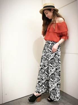 「カンカン帽」｜「アイテム（サンダル）」を使った、chizuruさん（レディース・156cm）の春コーディネート