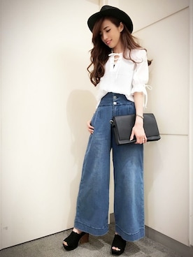 「Vネック」｜chizuruさん（レディース・156cm）の夏コーディネート