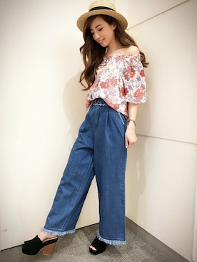 「カンカン帽」｜「アイテム（サンダル）」を使った、chizuruさん（レディース・156cm）の夏コーディネート