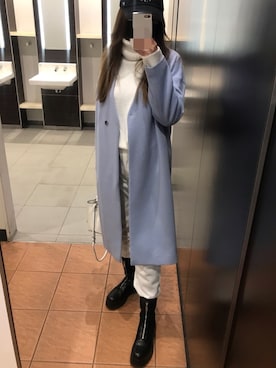 「NOLLEY’S（ノーリーズ）のアイテム（ノーカラーコート）」を使った、Mさん（レディース・163cm）の冬コーディネート