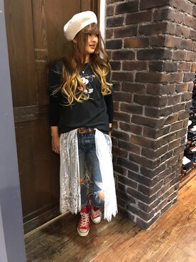 「BACK NUMBER（バックナンバー）のアイテム（ハンチング/ベレー帽）」を使った、てぃんさん（レディース・160cm）の春コーディネート