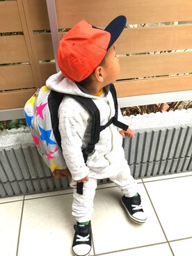 「DILASH（ディラッシュ）のアイテム（バッグ）」を使った、keenさん（キッズ・80cm）の春コーディネート