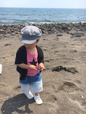 「AZUL by moussy（アズールバイマウジー）のアイテム（キャスケット）」を使った、ゆっちゃん★さん（キッズ・100cm）の夏コーディネート