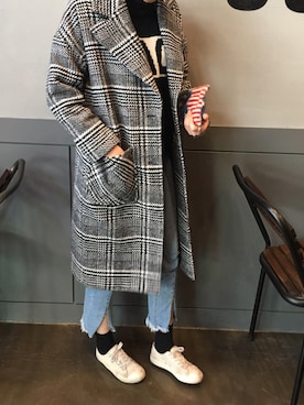 「オルチャンファッション」｜「アイテム（チェスターコート）」を使った、HOTPINGさん（レディース・163cm）の冬コーディネート