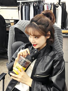 「オルチャンファッション」｜「アイテム（ライダースジャケット）」を使った、HOTPINGさん（レディース・163cm）の春コーディネート