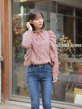 「HOTPING（ホッピン）のアイテム（シャツ/ブラウス）」を使った、HOTPINGさん（レディース・161cm）の冬コーディネート