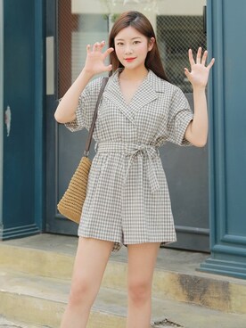 「アイテム（つなぎ/オールインワン、ベージュ系）」を使った、HOTPINGさん（レディース・163cm）の春コーディネート
