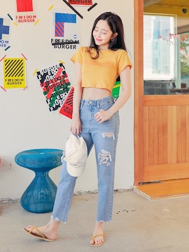 「HOTPING（ホッピン）のアイテム（パンツ）」を使った、HOTPINGさん（レディース・163cm）の夏コーディネート