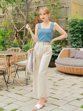 「アイテム（チューブトップ、ブルー系）」を使った、HOTPINGさん（レディース・163cm）の夏コーディネート