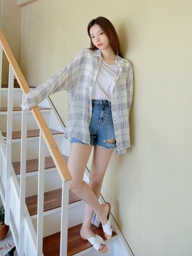 「HOTPING（ホッピン）のアイテム（シャツ/ブラウス）」を使った、HOTPINGさん（レディース・163cm）の夏コーディネート