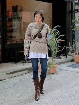 「HOTPING（ホッピン）のアイテム（トップス）」を使った、HOTPINGさん（レディース・163cm）の冬コーディネート