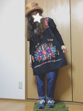「やっぱり帽子が好き」｜「アイテム（チュニック）」を使った、°＊ m@i ＊°さん（レディース・153cm）の春コーディネート