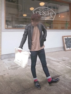 「STUDIOUS（ステュディオス）のアイテム（ライダースジャケット）」を使った、toshiさん（メンズ・170cm）の春コーディネート
