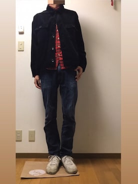 「RAGEBLUE（レイジブルー）のコーデュロイCPOシャツジャケット/847441（ブルゾン、ブラック系）」を使った、ゆうさん（メンズ・183cm）の秋コーディネート
