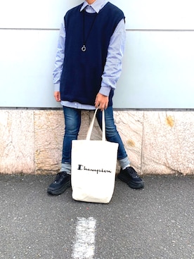 「Champion（チャンピオン）のアイテム（トートバッグ）」を使った、皇樹  ✄さん（メンズ・161cm）の冬コーディネート