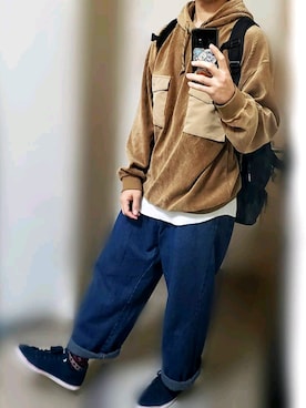 「アイテム（レッグウェア、ブルー系）」を使った、yuuuさん（メンズ・168cm）の冬コーディネート