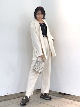 「PAGEBOY（ページボーイ）のアイテム（ノーカラージャケット）」を使った、Rukaさん（レディース・160cm）の冬コーディネート