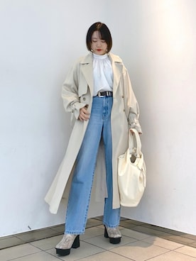 「ストレートデニム」｜「アイテム（トレンチコート）」を使った、Rukaさん（レディース・160cm）の春コーディネート