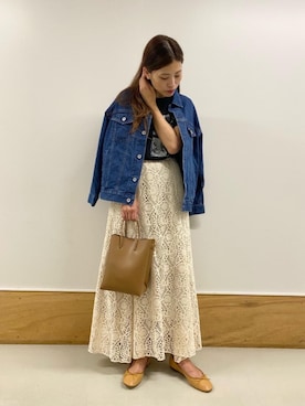 「Tシャツ/カットソー」｜「アイテム（デニムジャケット）」を使った、葵さん（レディース・159cm）の夏コーディネート