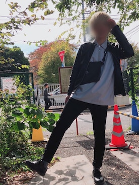 「THE CASUAL（カジュアル）のアイテム（ライダースジャケット）」を使った、マフッシさん（メンズ・173cm）の秋コーディネート