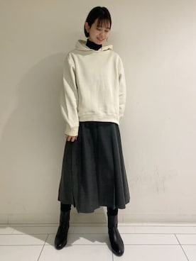 「human woman（ヒューマンウーマン）の◆裏起毛ダンボールパーカー（パーカー）」を使った、honomiさん（メンズ・162cm）の冬コーディネート