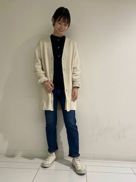 「human woman（ヒューマンウーマン）のアイテム（デニムパンツ）」を使った、honomiさん（レディース・162cm）の冬コーディネート
