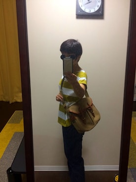 「ORCIVAL（オーシバル）のORCIVAL STRIPE Tシャツ（Tシャツ/カットソー、イエロー系）」を使った、まりもさん（レディース・155cm）の夏コーディネート