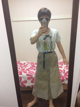 「go slow caravan（ゴースローキャラバン）のUSAコットン　クマフェスTEE（Tシャツ/カットソー、ホワイト系）」を使った、まりもさん（レディース・155cm）の夏コーディネート