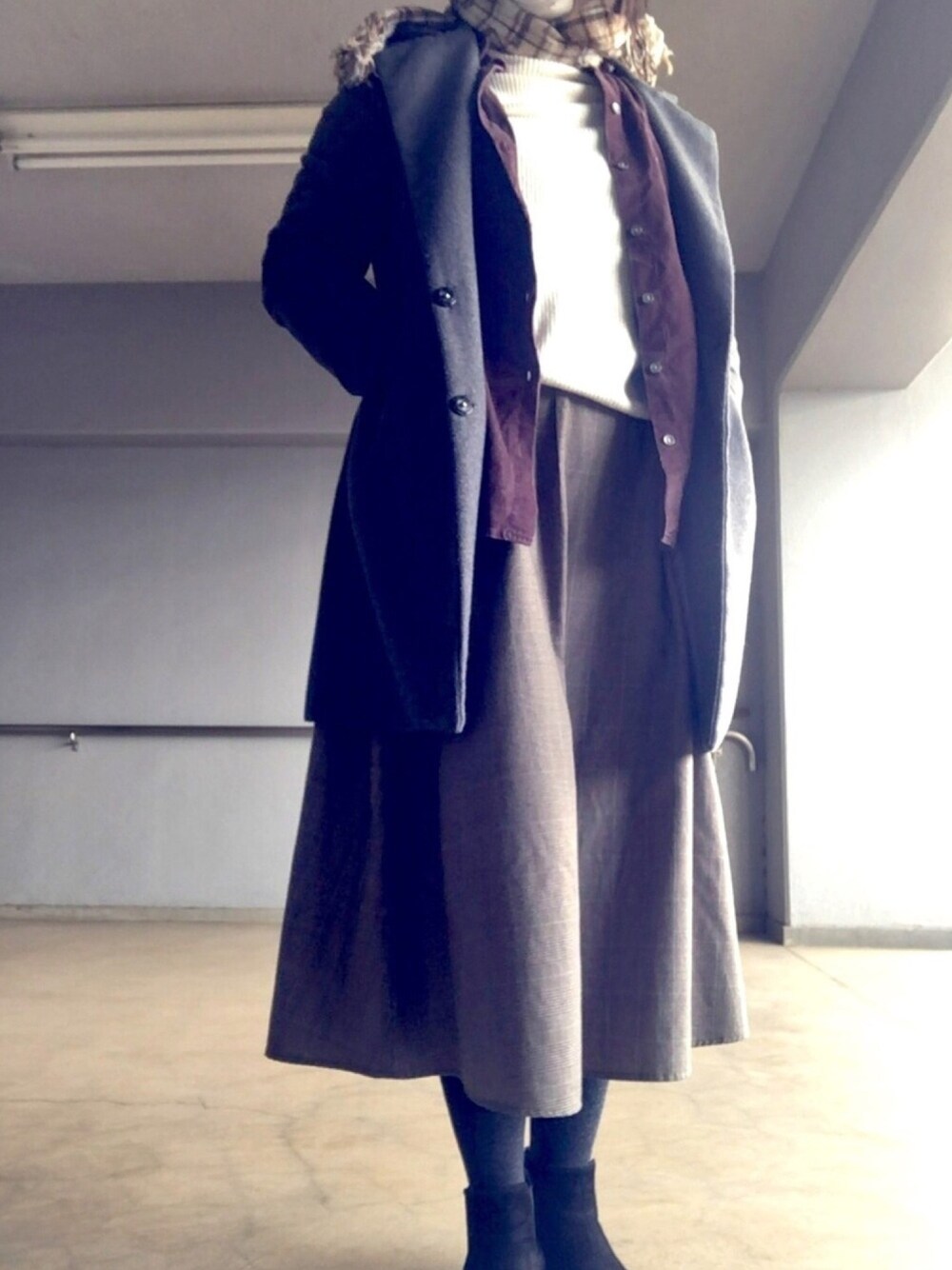 「今日のコーデ、ootd、古着、古着コーデ」｜「御徒町・ハレルスリフトストアのアイテム（シャツ/ブラウス、パープル系）」を使った、な🌊さん（レディース・160cm）の冬コーディネートの1枚目の写真