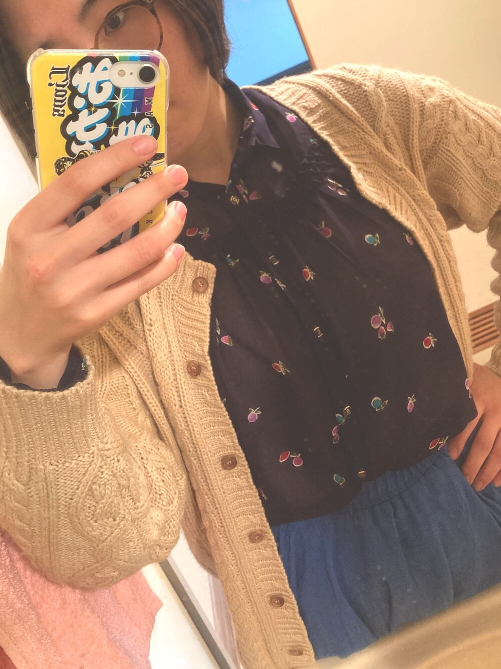 「今日のコーデ、ootd、春カラースタイル、透け感、透けトップス、ブラウス」｜「北千住・おひさま洋品店のアイテム（シャツ/ブラウス、パープル系）」を使った、な🌊さん（レディース・160cm）の春コーディネートの1枚目の写真
