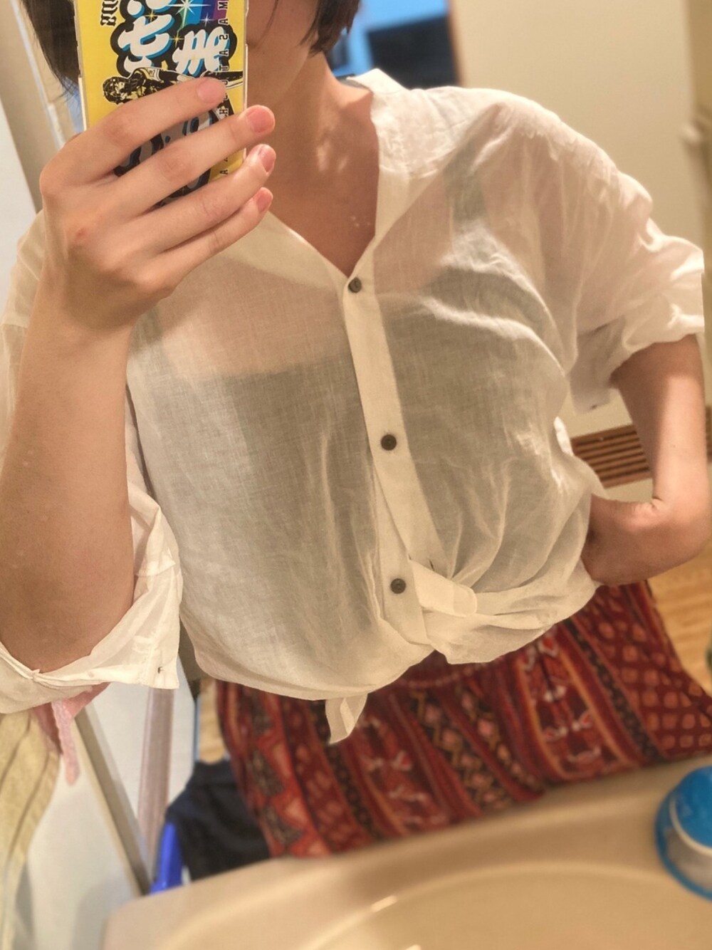 「リラックススタイル、休日スタイル、春夏コーデ、今日のコーデ、ootd、エスニックパンツ」｜「しまむらのアイテム（シャツ/ブラウス、ホワイト系）」を使った、な🌊さん（レディース・160cm）の春コーディネートの1枚目の写真