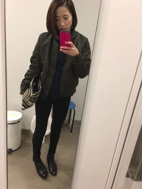 「moussy」｜「アイテム（ナイロンジャケット）」を使った、Miki さん（レディース・163cm）の冬コーディネート