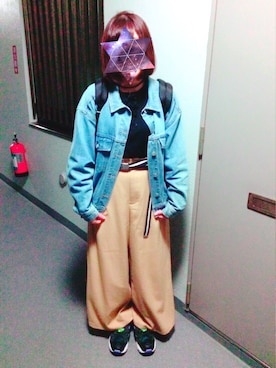 「ストリート系」｜「アイテム（デニムジャケット）」を使った、なかやまさん（レディース・153cm）の冬コーディネート