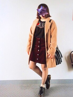 「刺繍」｜「アイテム（チェスターコート）」を使った、なかやまさん（レディース・153cm）の冬コーディネート