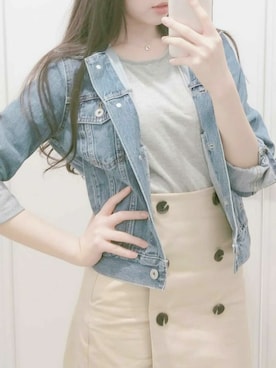 「いいね返し」｜「アイテム（デニムジャケット）」を使った、さくら🌸小櫻さん（レディース・165cm）の夏コーディネート
