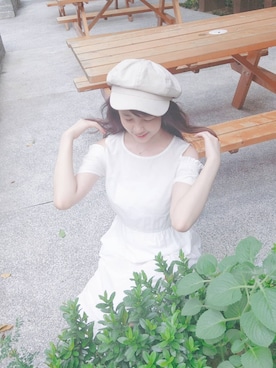 「earth music&ecology（アースミュージックアンドエコロジー）のアイテム（ジャンパースカート、ホワイト系）」を使った、さくら🌸小櫻さん（レディース・166cm）の夏コーディネート