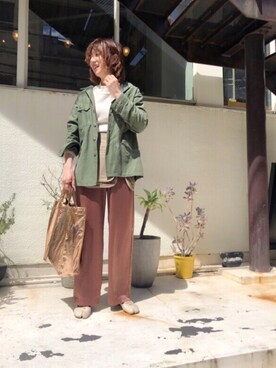 「サテンパンツ」｜「アイテム（スカート）」を使った、しゅがーろーるさん（レディース・163cm）の春コーディネート