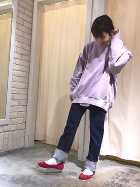 「USAコットン」｜「アイテム（バレエシューズ）」を使った、りーやんさん（レディース・145cm）の冬コーディネート