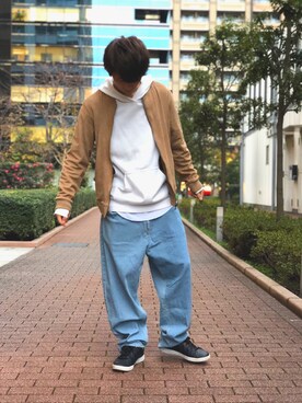 UNOさんの「denim balloon pants / デニムバルーンワイドテーパードパンツ」を使ったコーディネート