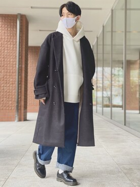 「ロールアップ」｜「アイテム（チェスターコート）」を使った、UNOさん（メンズ・172cm）の冬コーディネート