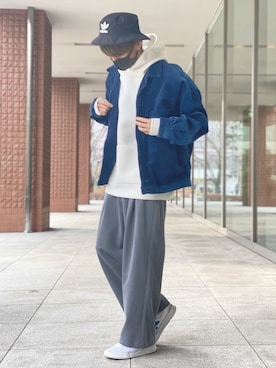 「adidas（アディダス）のアイテム（ハット）」を使った、UNOさん（メンズ・172cm）の冬コーディネート