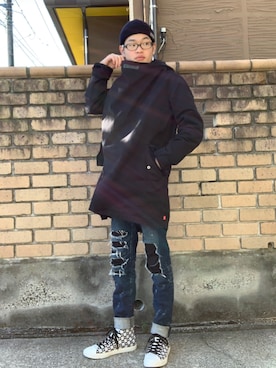 「CLUCT（クラクト）のアイテム（ニットキャップ/ビーニー）」を使った、さぴえもんさん（メンズ・170cm）の冬コーディネート